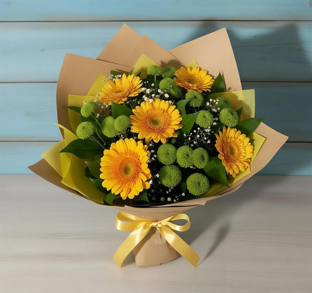 Букет цветов из: Герберы и Хризантемы в Протекино
