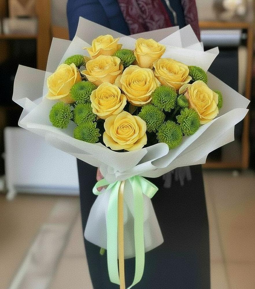 Букет цветов из: Хризантемы и Розы в Протекино