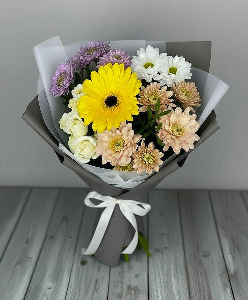 Букет цветов из: Розы, Герберы и Хризантемы в Протекино
