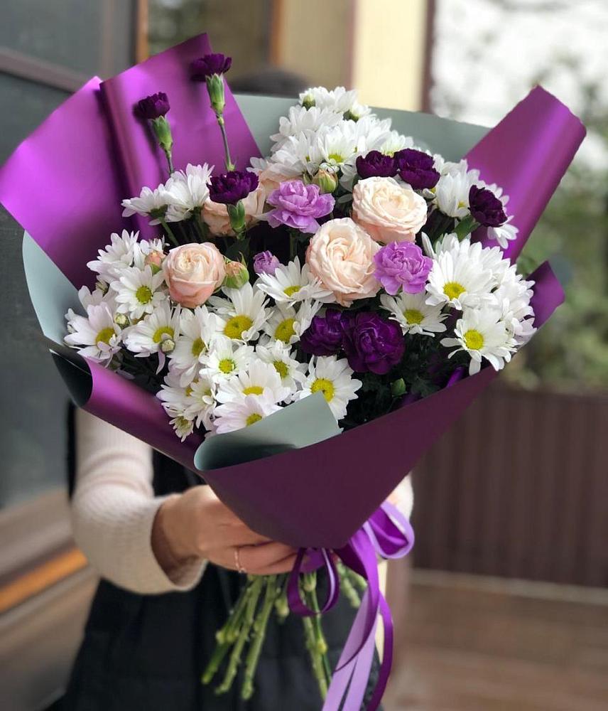 Букет цветов из: Хризантемы, Гвоздики и Розы в Протекино