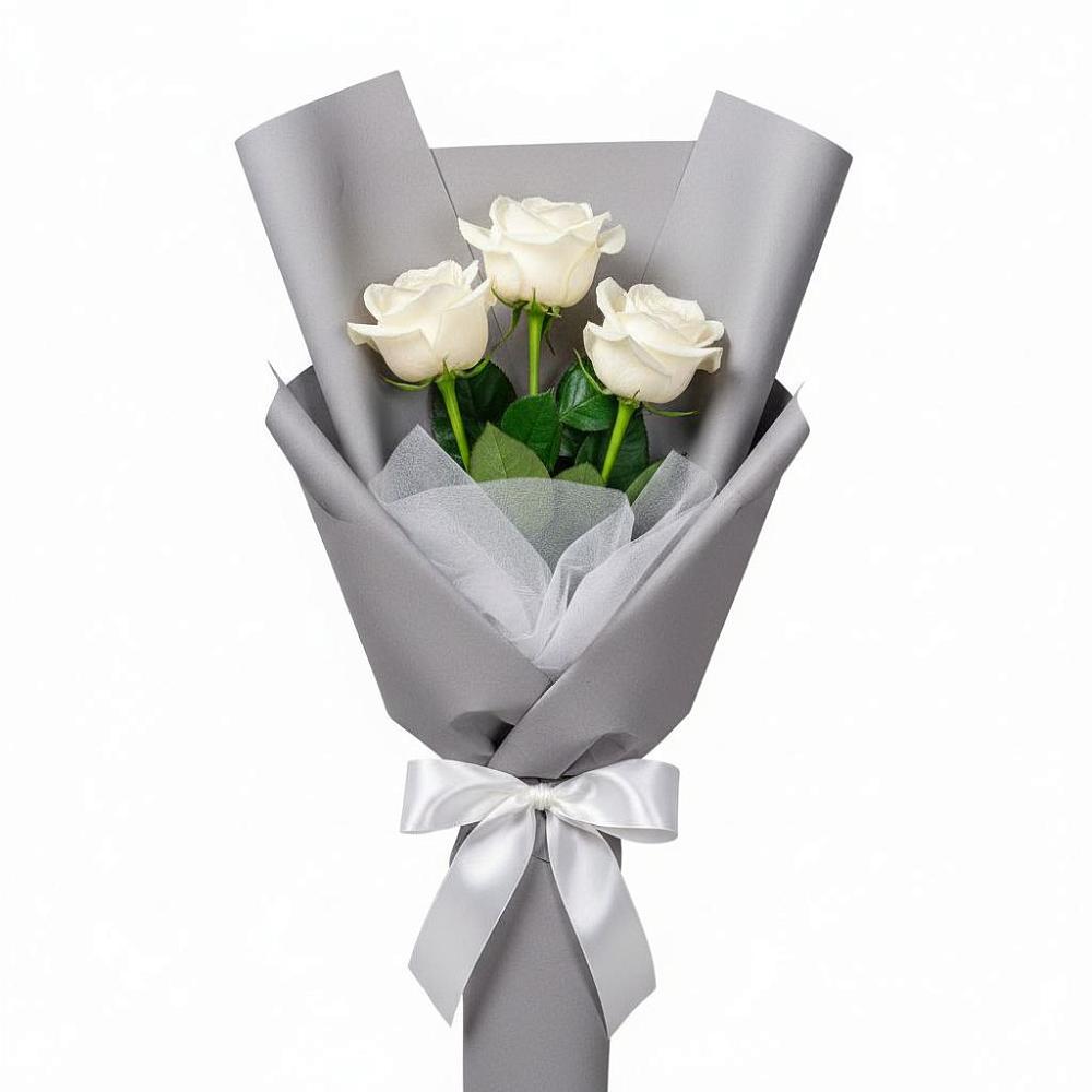 Букет 3 белые розы в Протекино