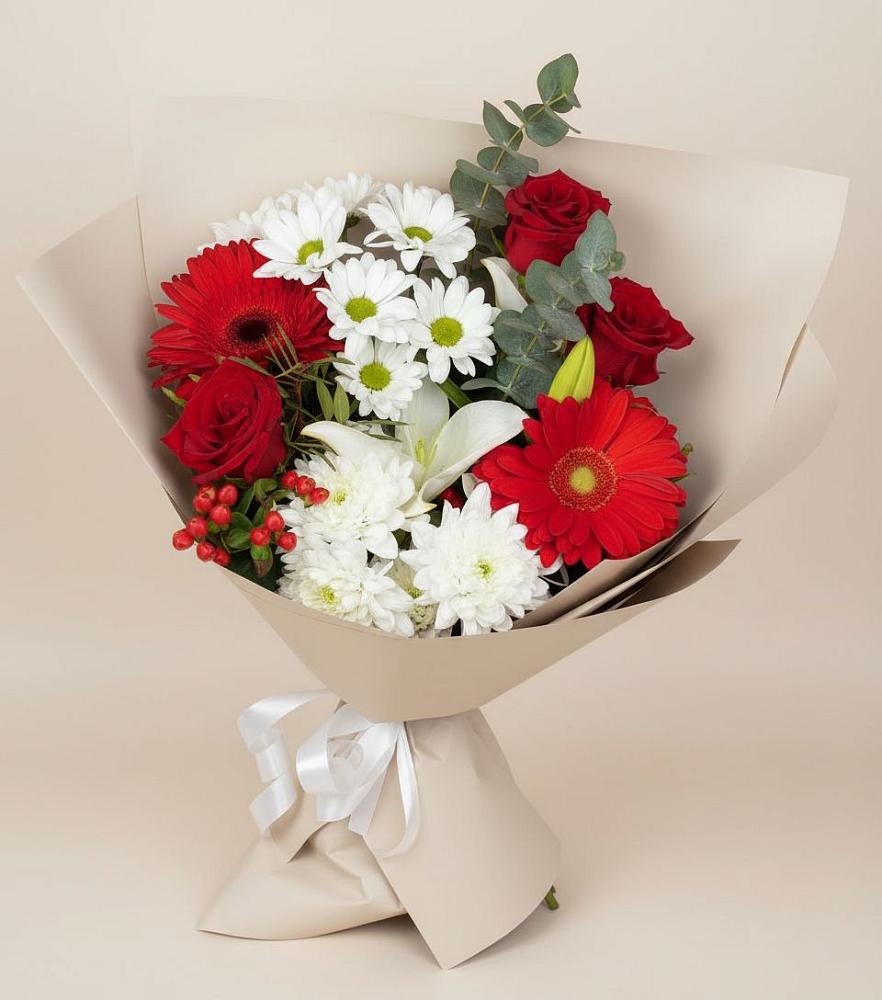 Букет цветов из: Розы, Хризантемы, Герберы и Лилии в Протекино