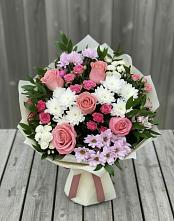 Букет цветов из:  Альстромерии, Гвоздики, Розы и Хризантемы в Протекино