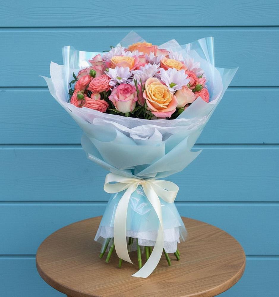 Букет цветов из: Хризантемы и Розы в Протекино