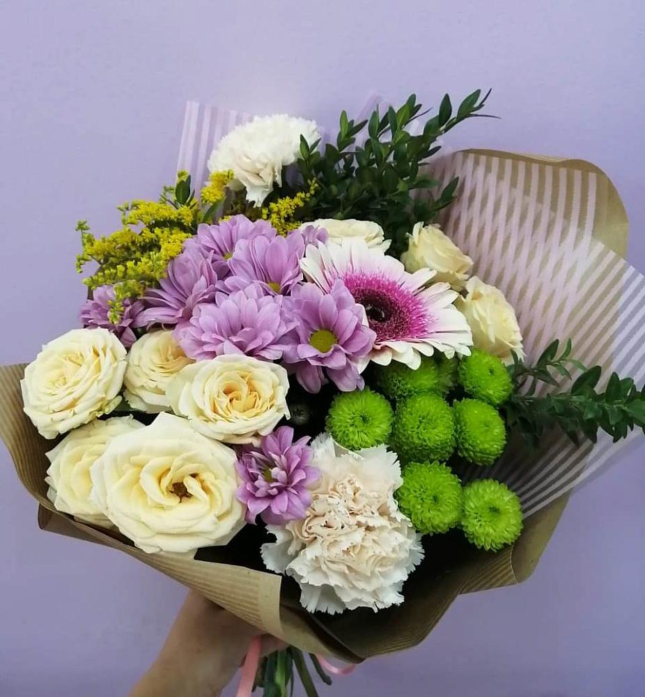 Букет цветов из: Хризантемы, Розы, Гвоздики и Герберы в Протекино