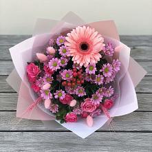Букет цветов из:  Розы, Герберы и Хризантемы в Протекино