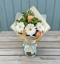 Букет цветов из:  Герберы, Розы и Хризантемы в Протекино