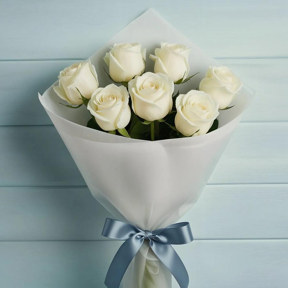 Букет 7 Белых роз Эдлесс Лав в Протекино